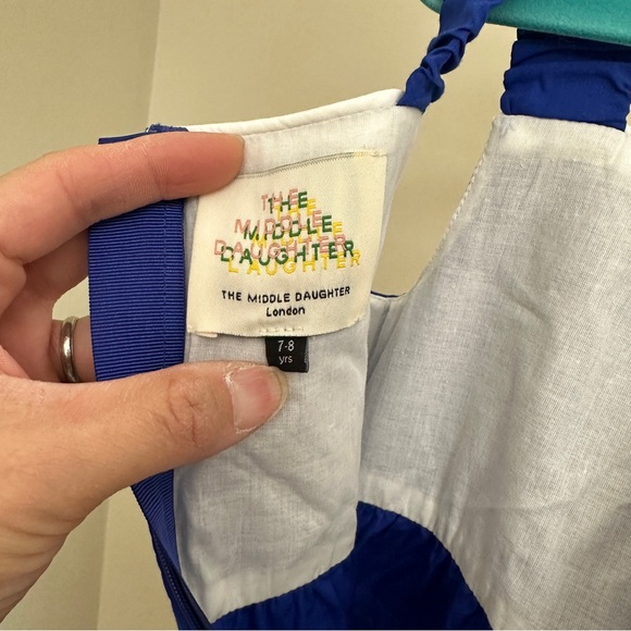 THE MIDDLE DAUGHTER Kids Strap Line Sundress, Aegean Blue & Sea Salt size 7-8 - Picture 3 of 5